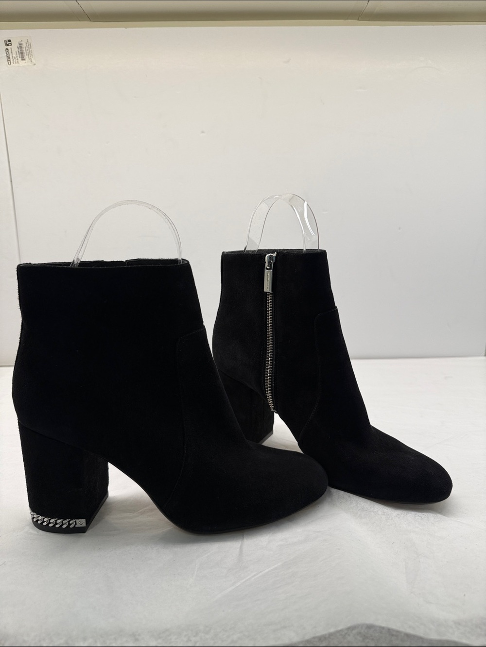 Michael Kors Black Suede Ankle Booties with Decorative Heel Chain